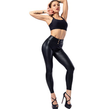 Load image into Gallery viewer, Everbellus Women Sexy Faux Leather Leggings with Button High Waist Thin &amp; Thick Push Up Solid Black Slim PU Leggins Plus Size
