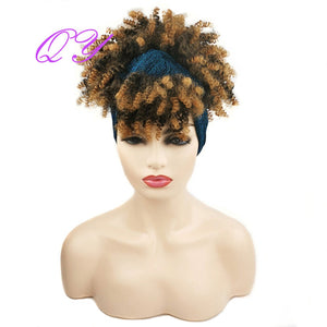 QY Hair Big Afro Kinky Curly Headband Wigs For Women Synthetic Hair Wigs Turban Wrap Hair Style