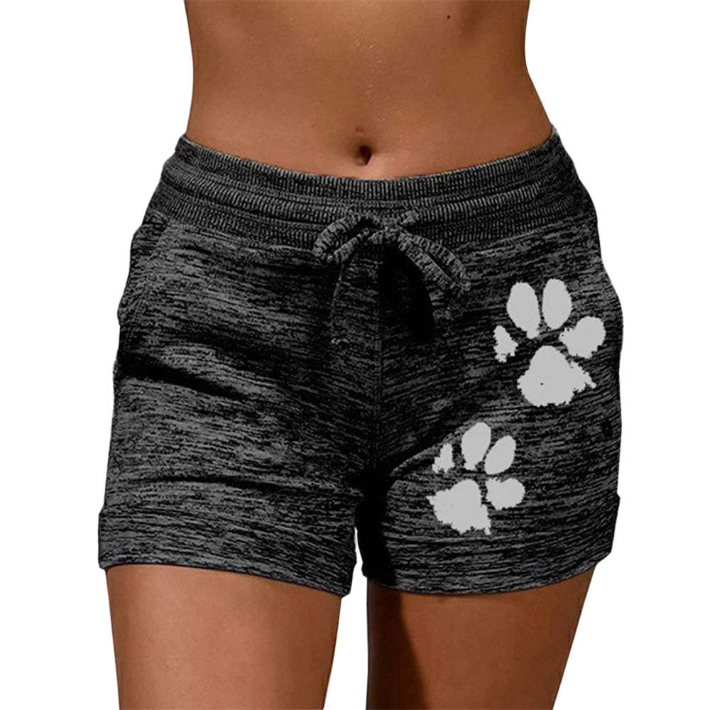 Summer Fast Drying Drawstring cat paw print shorts Lace Up High Waist Elastic Cotton Short Women Beach Casual Sport Shorts