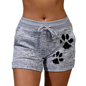 Summer Fast Drying Drawstring cat paw print shorts Lace Up High Waist Elastic Cotton Short Women Beach Casual Sport Shorts