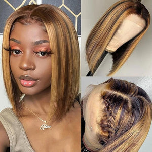 Highlight Wig Human Hair Straight Bob Wig Lace Front Human Hair Wigs for Women Colored Human Hair Wigs With Natural Hairline