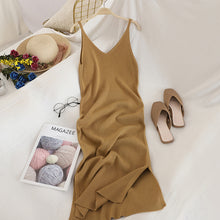 Load image into Gallery viewer, V Neck Solid Knitted Dresses Casual All Match Simple Fashion Korean Women Dress
