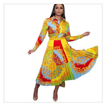 Load image into Gallery viewer, Cutubly Plus Size Loose Casual Dress Printed Long Sleeve Dress Fashion Dresses for Women England Pleated Squsre Collar Dress
