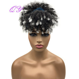 QY Hair Big Afro Kinky Curly Headband Wigs For Women Synthetic Hair Wigs Turban Wrap Hair Style