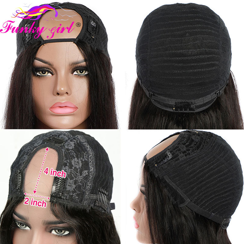 FG Straight U Part 150% Density Natural Brazilian Human Hair Long Wigs Brazilian Straight Wigs Non Lace For Black Women 8-28Inch