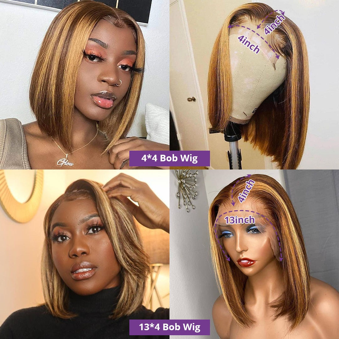 Highlight Wig Human Hair Bob Wigs 13x4 Lace Front Human Hair Wigs Brazilian Straight Remy Colored Short Bob Ombre Human Hair Wig
