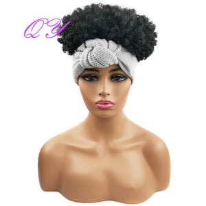 QY Hair Big Afro Kinky Curly Headband Wigs For Women Synthetic Hair Wigs Turban Wrap Hair Style