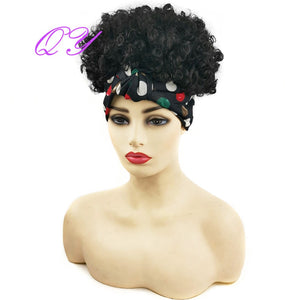 QY Hair Big Afro Kinky Curly Headband Wigs For Women Synthetic Hair Wigs Turban Wrap Hair Style