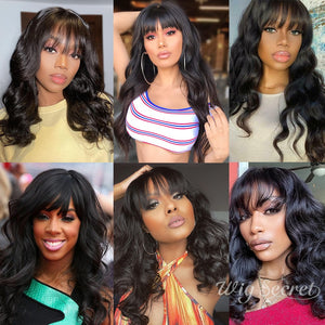 Human Hair Wigs With Bangs Full Machine Made Wig Brazilian Body Wave Wigs Natural Human Hair Wigs For Black Women Glueless Remy