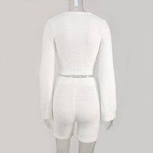 Load image into Gallery viewer, Casual Two Piece Sets Flare Sleeve Sweatshirts 2 Piece Shorts Set Sexy Fluffy Suits Lounge Set
