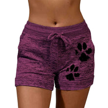 Load image into Gallery viewer, Summer Fast Drying Drawstring cat paw print shorts Lace Up High Waist Elastic Cotton Short Women Beach Casual Sport Shorts
