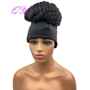 QY Hair Big Afro Kinky Curly Headband Wigs For Women Synthetic Hair Wigs Turban Wrap Hair Style