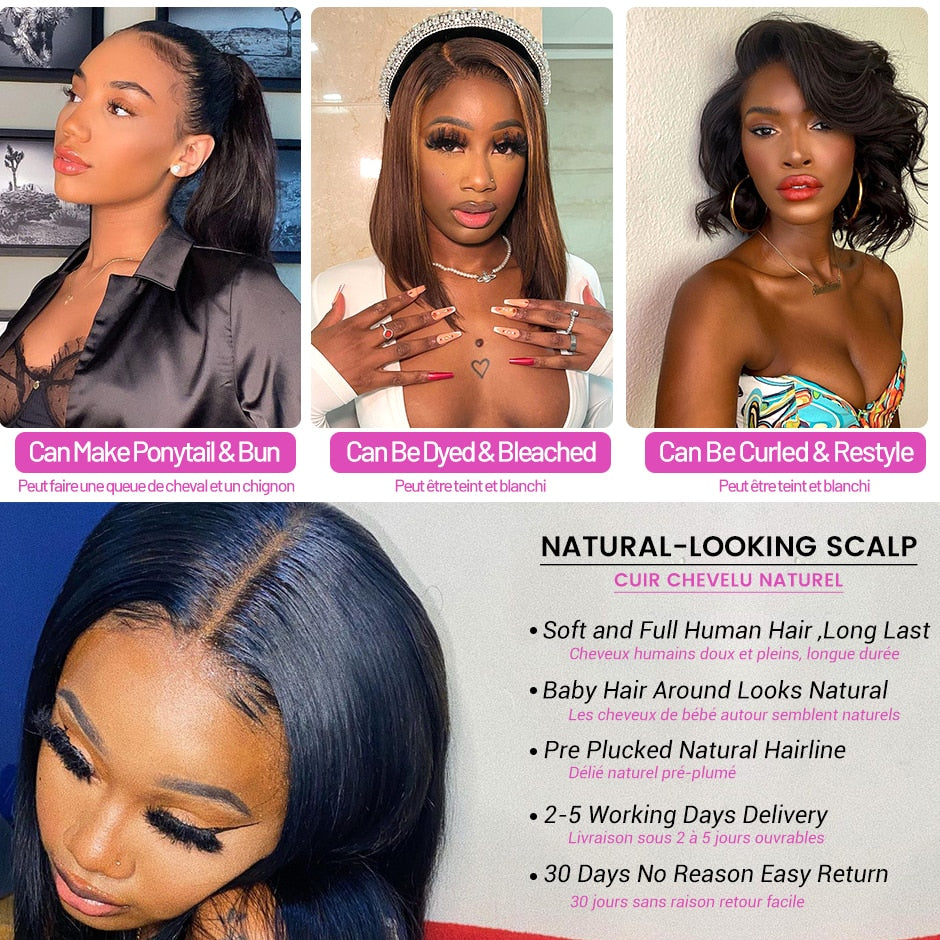 Bob Wig Short Brazilian Bone Silky Straight Human Hair Wigs For Women Natural Wig T Part Lace Bob Human Hair Wig Pre Plucked