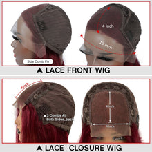Load image into Gallery viewer, Burgundy 13x4 HD Transparent Lace Front Human Hair Wigs 99J Straight Lace Frontal Wig For Women Pre Plucked Non-Remy Jazz Star

