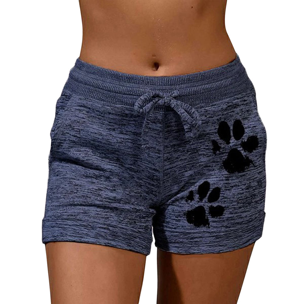 Summer Fast Drying Drawstring cat paw print shorts Lace Up High Waist Elastic Cotton Short Women Beach Casual Sport Shorts