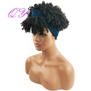 QY Hair Big Afro Kinky Curly Headband Wigs For Women Synthetic Hair Wigs Turban Wrap Hair Style