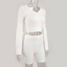 Load image into Gallery viewer, Casual Two Piece Sets Flare Sleeve Sweatshirts 2 Piece Shorts Set Sexy Fluffy Suits Lounge Set
