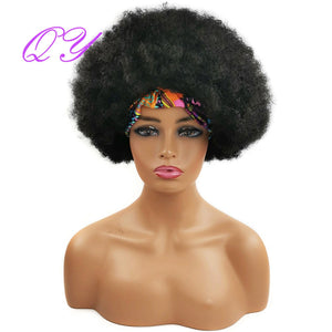 QY Hair Big Afro Kinky Curly Headband Wigs For Women Synthetic Hair Wigs Turban Wrap Hair Style