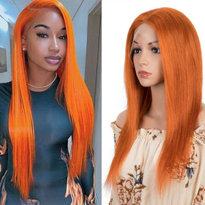 Sleek Human Hair Wigs Blonde Lace Front Wig For Women Straight Bob Wig 4X4 Lace Closure Gold Brazilian Wigs Orange Cosplay Wigs