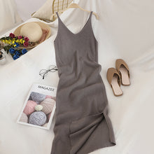 Load image into Gallery viewer, V Neck Solid Knitted Dresses Casual All Match Simple Fashion Korean Women Dress

