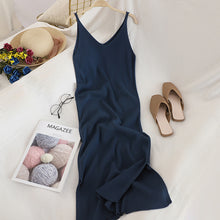 Load image into Gallery viewer, V Neck Solid Knitted Dresses Casual All Match Simple Fashion Korean Women Dress
