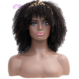 QY Hair Big Afro Kinky Curly Headband Wigs For Women Synthetic Hair Wigs Turban Wrap Hair Style