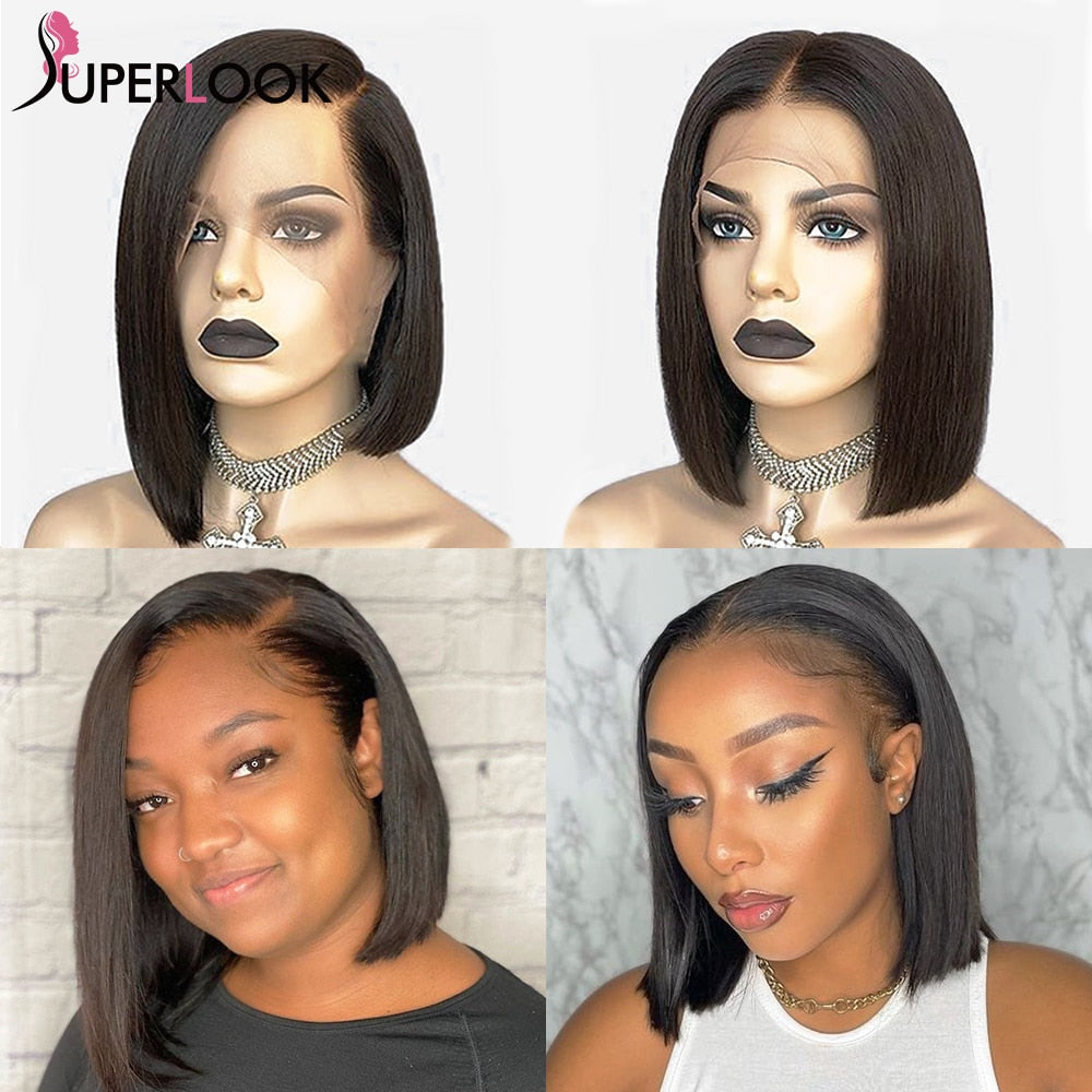 Bob Wig Short Brazilian Bone Silky Straight Human Hair Wigs For Women Natural Wig T Part Lace Bob Human Hair Wig Pre Plucked