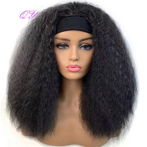 QY Hair Big Afro Kinky Curly Headband Wigs For Women Synthetic Hair Wigs Turban Wrap Hair Style