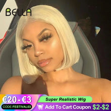 Load image into Gallery viewer, Bella Bob Wig Synthetic Lace Wig Short Blonde Bob Pink 613 Red Lemon Lace Short Hair 10-13 Inch Wigs For Women Lolita Cosplay
