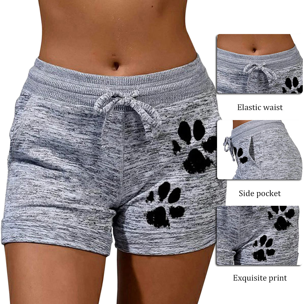 Summer Fast Drying Drawstring cat paw print shorts Lace Up High Waist Elastic Cotton Short Women Beach Casual Sport Shorts