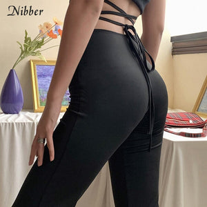 Nibber harajuku high waist hin thin Bandage Straight pants female high quality activity trousers kpop street leisure party pants