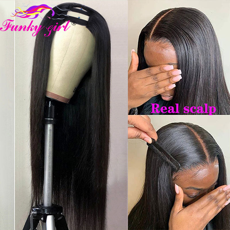 FG Straight U Part 150% Density Natural Brazilian Human Hair Long Wigs Brazilian Straight Wigs Non Lace For Black Women 8-28Inch