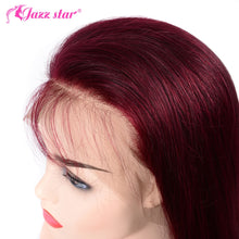 Load image into Gallery viewer, Burgundy 13x4 HD Transparent Lace Front Human Hair Wigs 99J Straight Lace Frontal Wig For Women Pre Plucked Non-Remy Jazz Star
