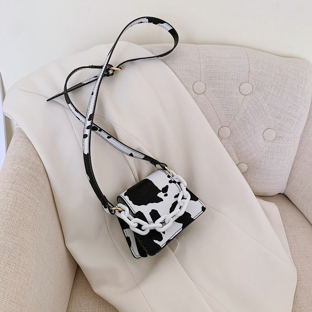 Youth Ladies Simple Versatile Bag Women Mini Crossbody Bag Acrylic Chain Lady Hit Color PU Leather Shoulder Pouch
