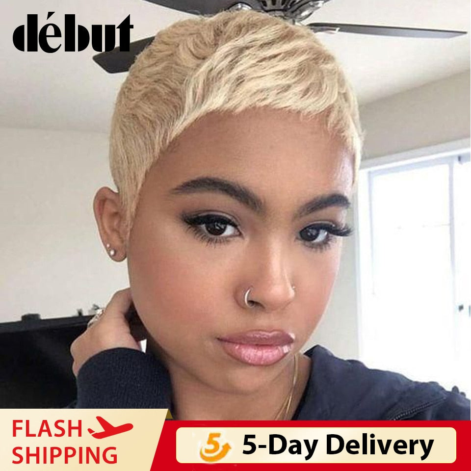 Debut Pixie Cut Human Hair Wigs Brazilian Short Straight Remy Human Hair Piexe Cut Wigs Cheap 613 Blonde Human Hair Full Wigs