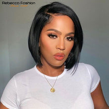 Load image into Gallery viewer, Straight Bob Human Hair Wigs Part Lace Front Bob Wigs Straight Short Bob Wig Rebecca Wig Brazilian Lace Front Human Hair Wigs
