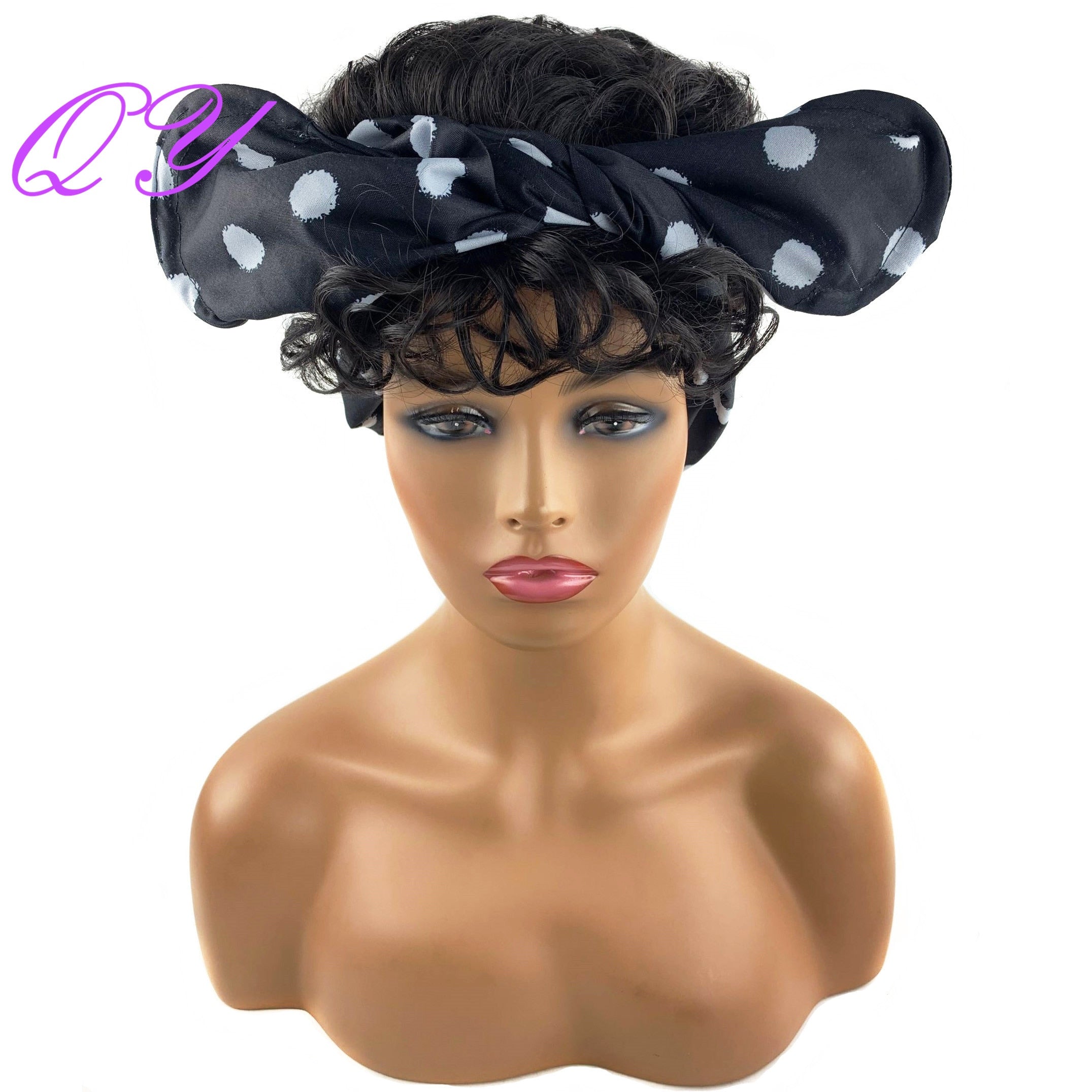 QY Hair Big Afro Kinky Curly Headband Wigs For Women Synthetic Hair Wigs Turban Wrap Hair Style