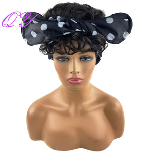 QY Hair Big Afro Kinky Curly Headband Wigs For Women Synthetic Hair Wigs Turban Wrap Hair Style