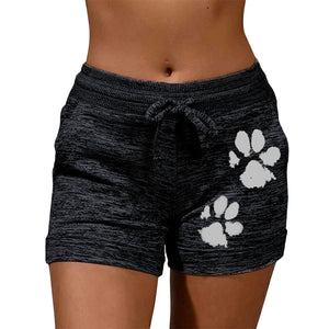 Summer Fast Drying Drawstring cat paw print shorts Lace Up High Waist Elastic Cotton Short Women Beach Casual Sport Shorts