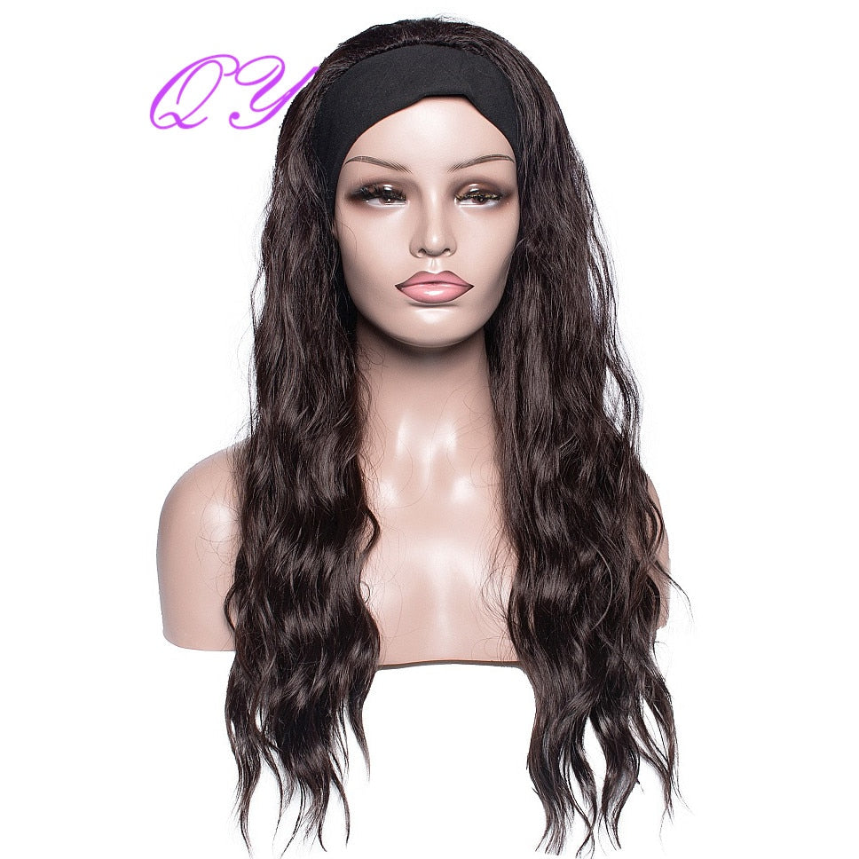 QY Hair Big Afro Kinky Curly Headband Wigs For Women Synthetic Hair Wigs Turban Wrap Hair Style