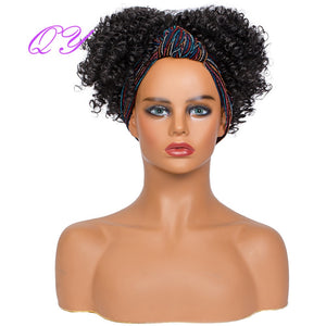 QY Hair Big Afro Kinky Curly Headband Wigs For Women Synthetic Hair Wigs Turban Wrap Hair Style