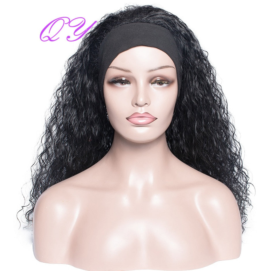 QY Hair Big Afro Kinky Curly Headband Wigs For Women Synthetic Hair Wigs Turban Wrap Hair Style