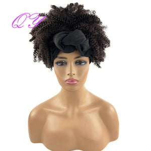 QY Hair Big Afro Kinky Curly Headband Wigs For Women Synthetic Hair Wigs Turban Wrap Hair Style