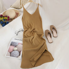 Load image into Gallery viewer, V Neck Solid Knitted Dresses Casual All Match Simple Fashion Korean Women Dress
