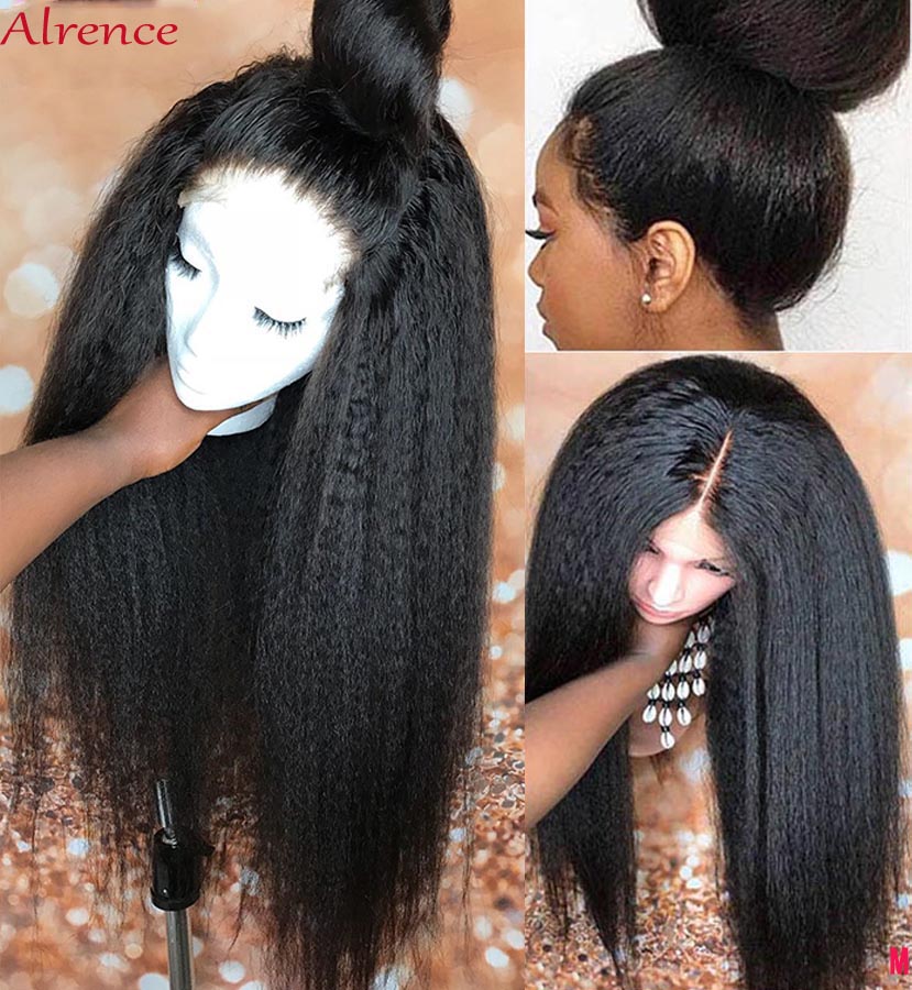 HD Transparent Lace Frontal Wig Kinky Straight Wigs 13x4 Lace Front Wigs For Black Women Remy 150% Peruvian Yaki Human Hair Wigs