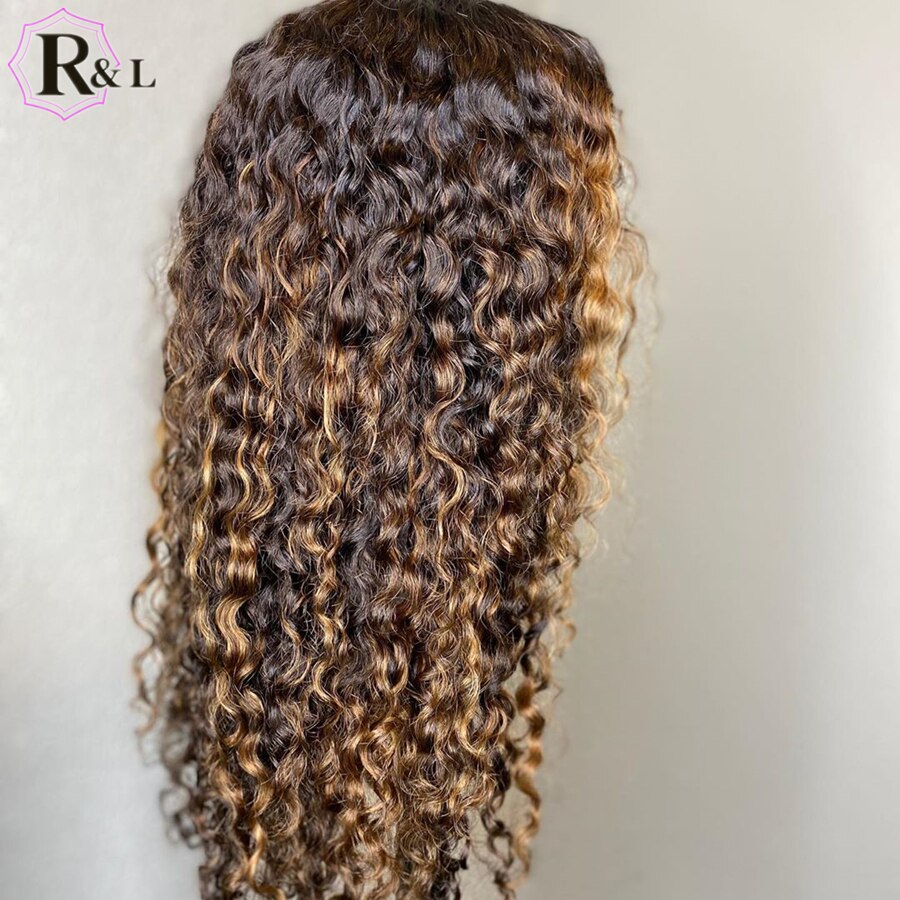 RULINDA Lace Front Human Hair Wigs Highlight Ombre Curly Brazilian Non-Remy Hair Lace Wigs 180% Density