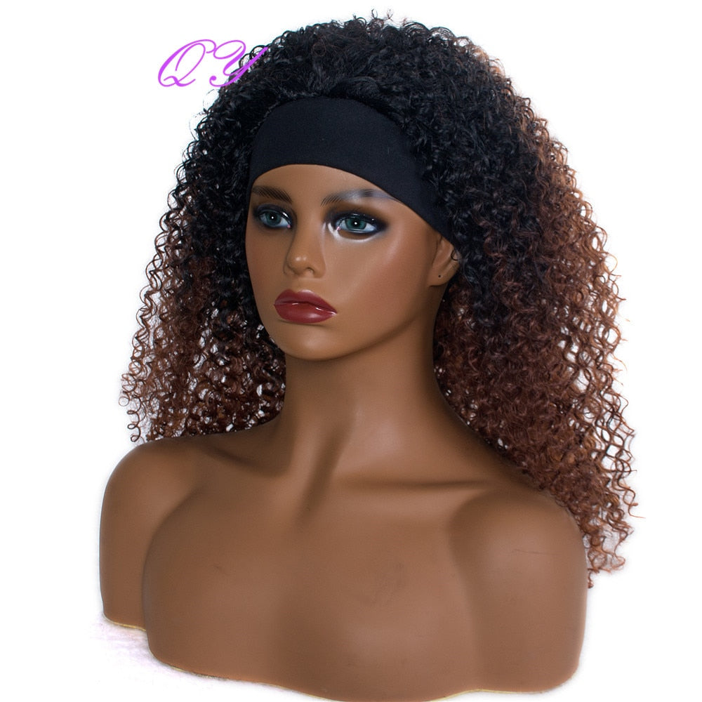 QY Hair Big Afro Kinky Curly Headband Wigs For Women Synthetic Hair Wigs Turban Wrap Hair Style