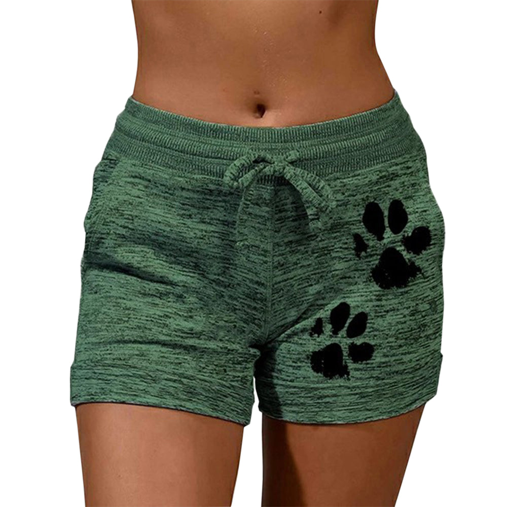 Summer Fast Drying Drawstring cat paw print shorts Lace Up High Waist Elastic Cotton Short Women Beach Casual Sport Shorts