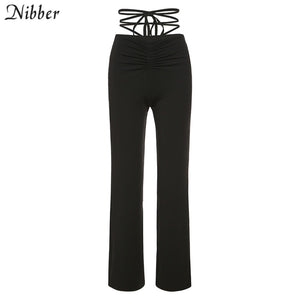 Nibber harajuku high waist hin thin Bandage Straight pants female high quality activity trousers kpop street leisure party pants