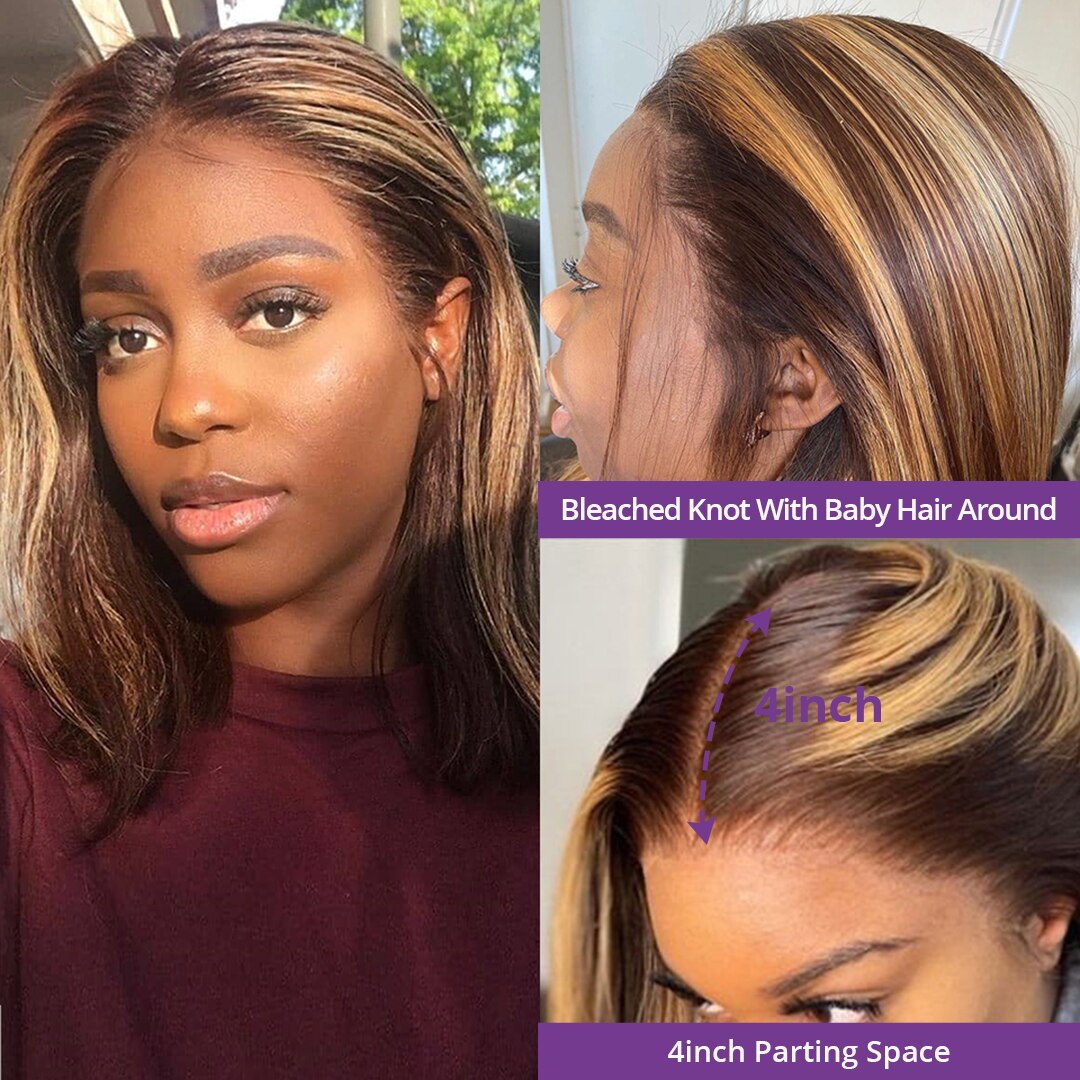 Highlight Wig Human Hair Bob Wigs 13x4 Lace Front Human Hair Wigs Brazilian Straight Remy Colored Short Bob Ombre Human Hair Wig